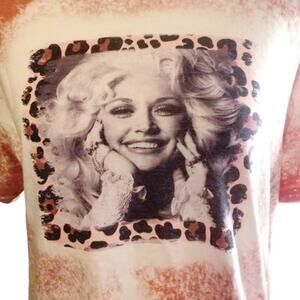 Dolly Parton Handmade Bleach Dye Leopard Print Graphic Tee